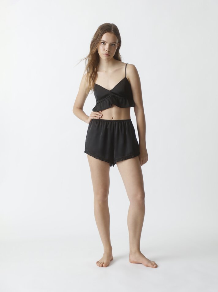 Top cropped de cetim - Preto