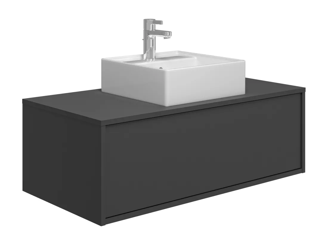 Meuble de salle de bain suspendu gris anthracite avec simple vasque carrée - 94 cm - TEANA II