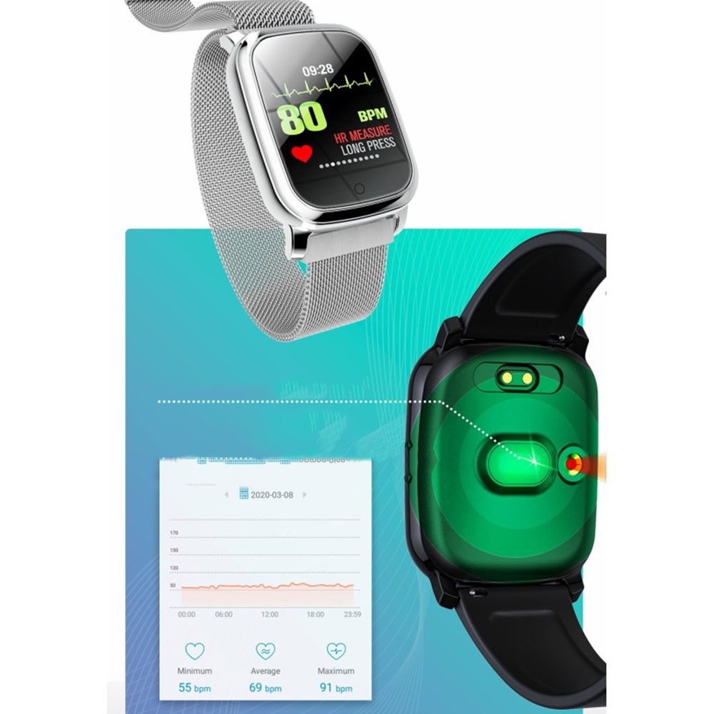 Spritzwasserfester Fitness Tracker Smart Watch mit Herzfrequenz- / Körpertemperaturmessung und 1.3