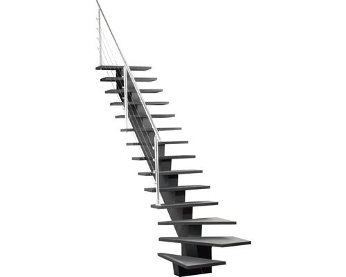 Pertura Agape Zwarte middentrap, kwartslag, linksonder, 90 cm, Valchromat (houtvezel), geolied, 14 treden / 15 stootborden