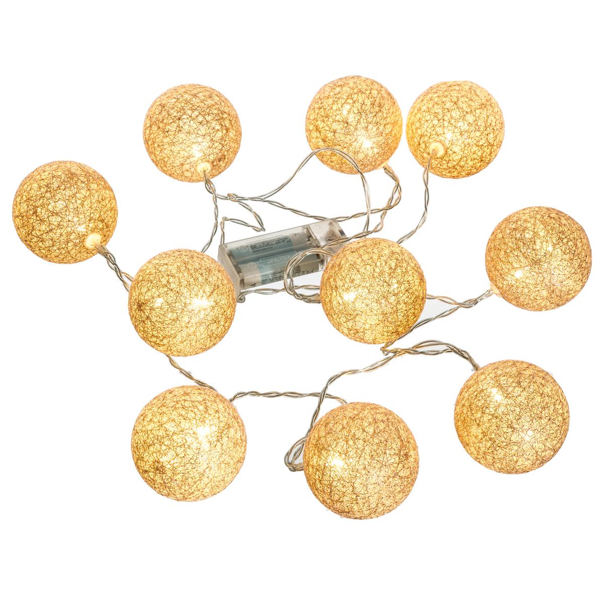 GUIRLANDE LED PILE 10 BOULES DORE D.6CM