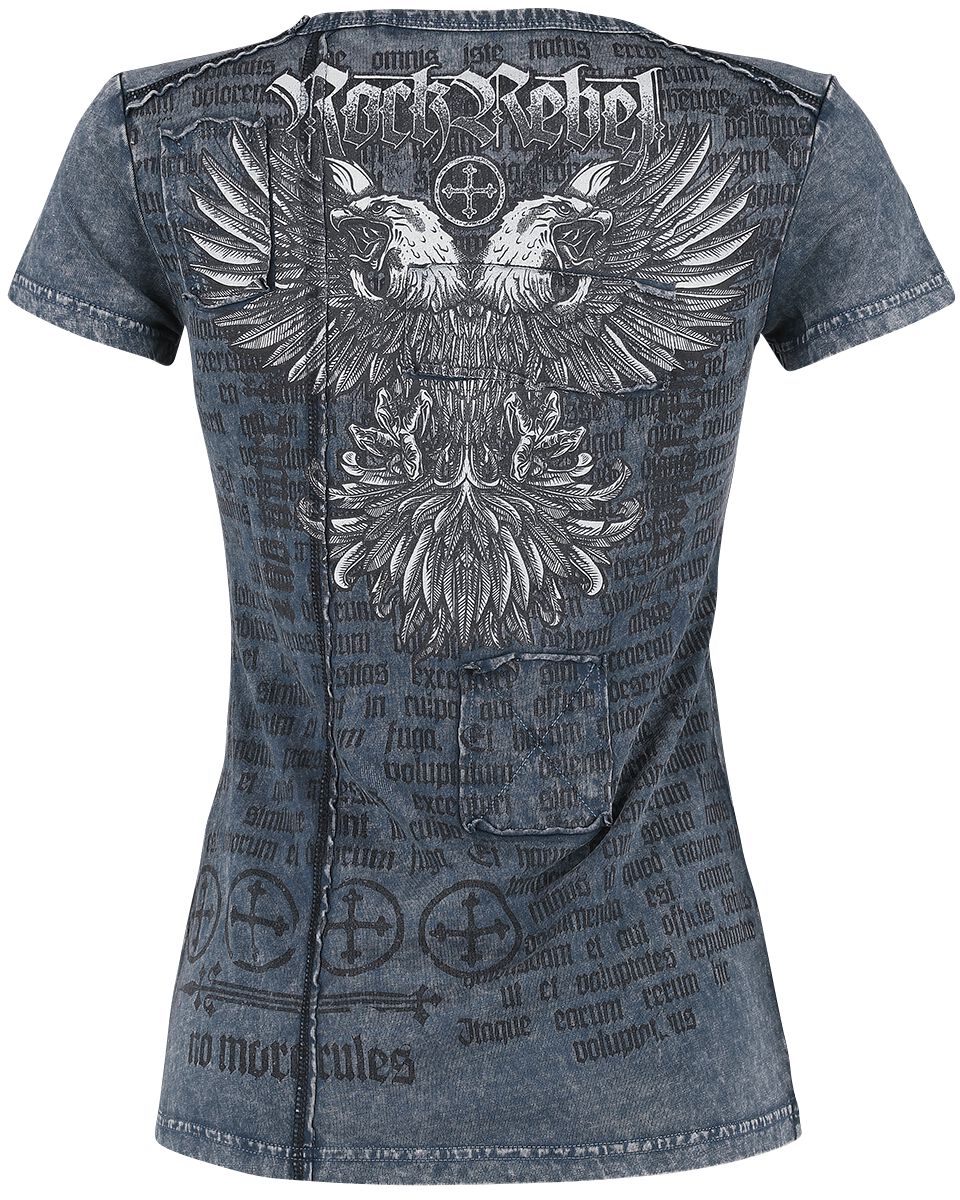 T-Shirt Bleu Délavé & Imprimé | Rock Rebel by EMP T-Shirt Manches courtes