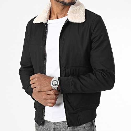 Veste Zippée Col Fourrure Noir