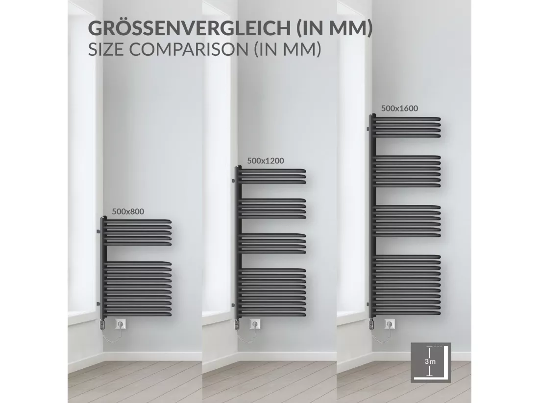 Radiateur mural porte-serviette anthracite 500x800 mm avec thermoplongeur 300 W