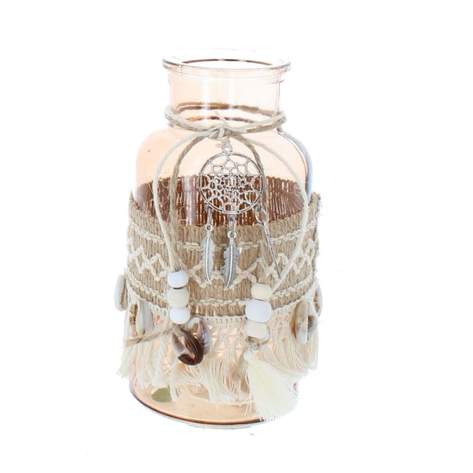 Vase mit Traumfänger-Deko - aus Glas - ca. 8 x 16,5 cm