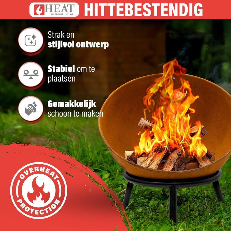 HEAT Outdoor Living Vuurkorf voor Buiten - Kappa Roest - Ronde Vuurkorf op Poten - Vuurkorf Schaal van Staal - 56x56x60 cm