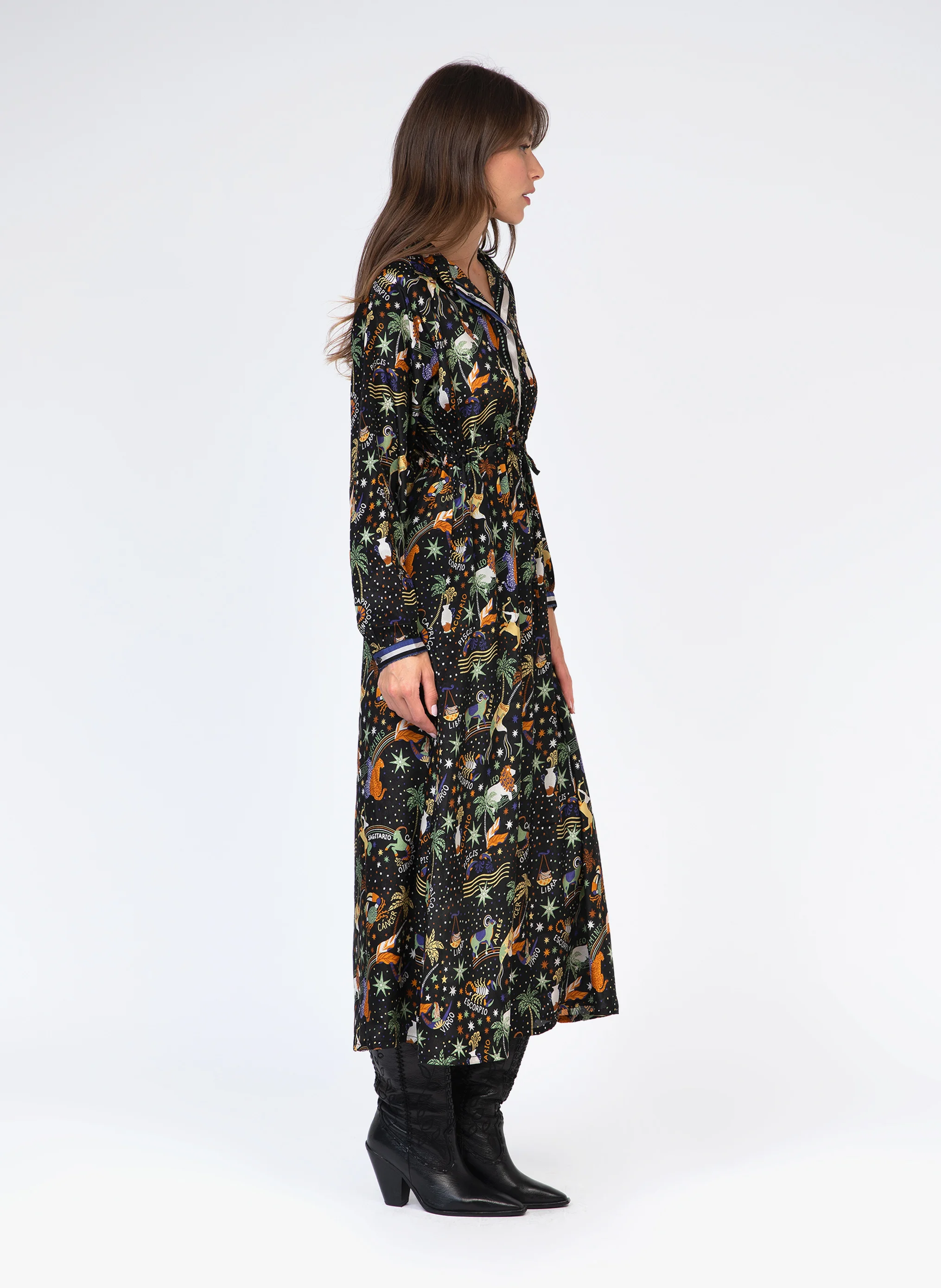 OSALLY - Robe midi col chemise à imprimé léopard | Multicolore
