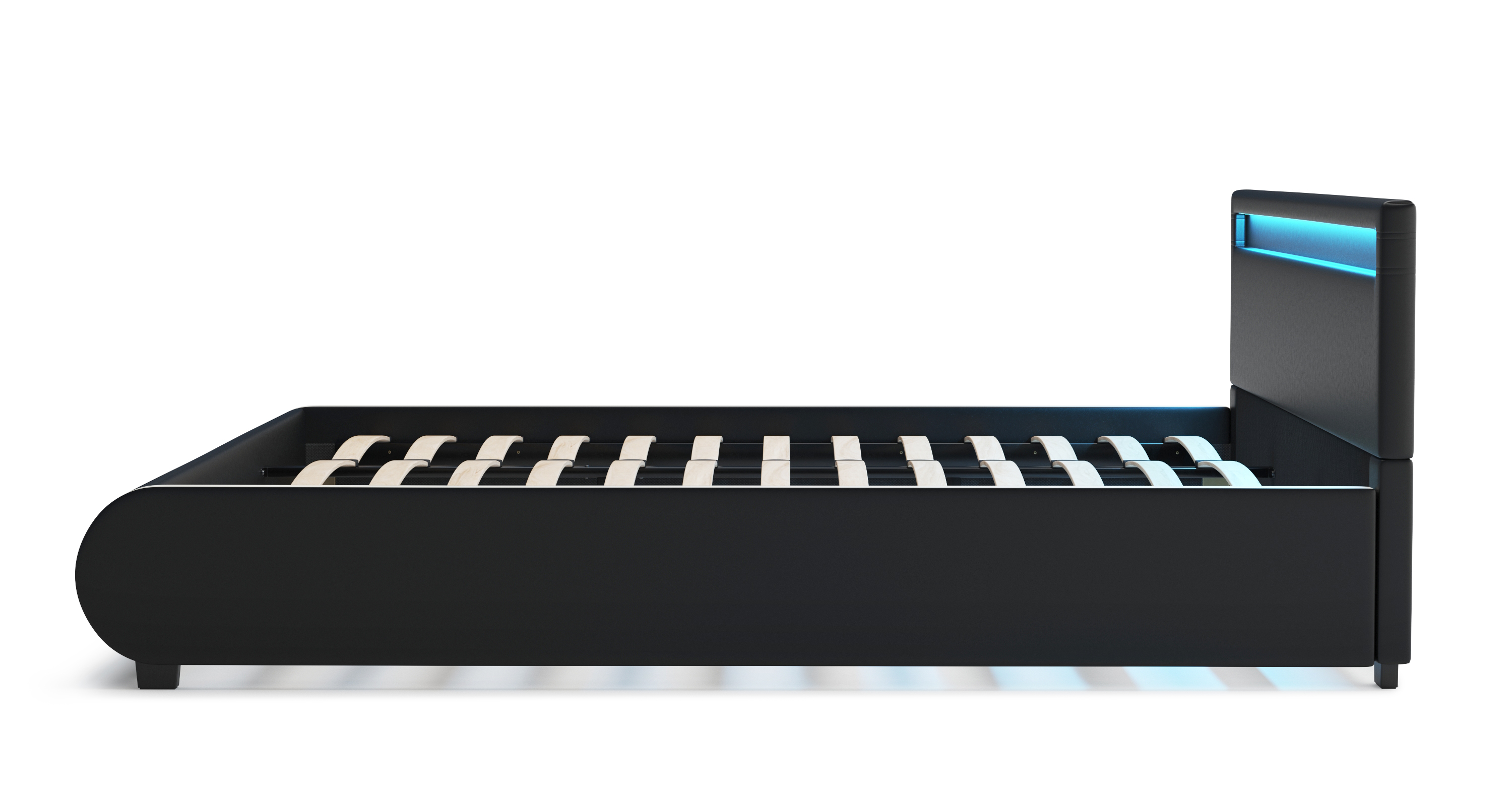 Lederbett LED SIESTA 180 x 200 cm schwarz