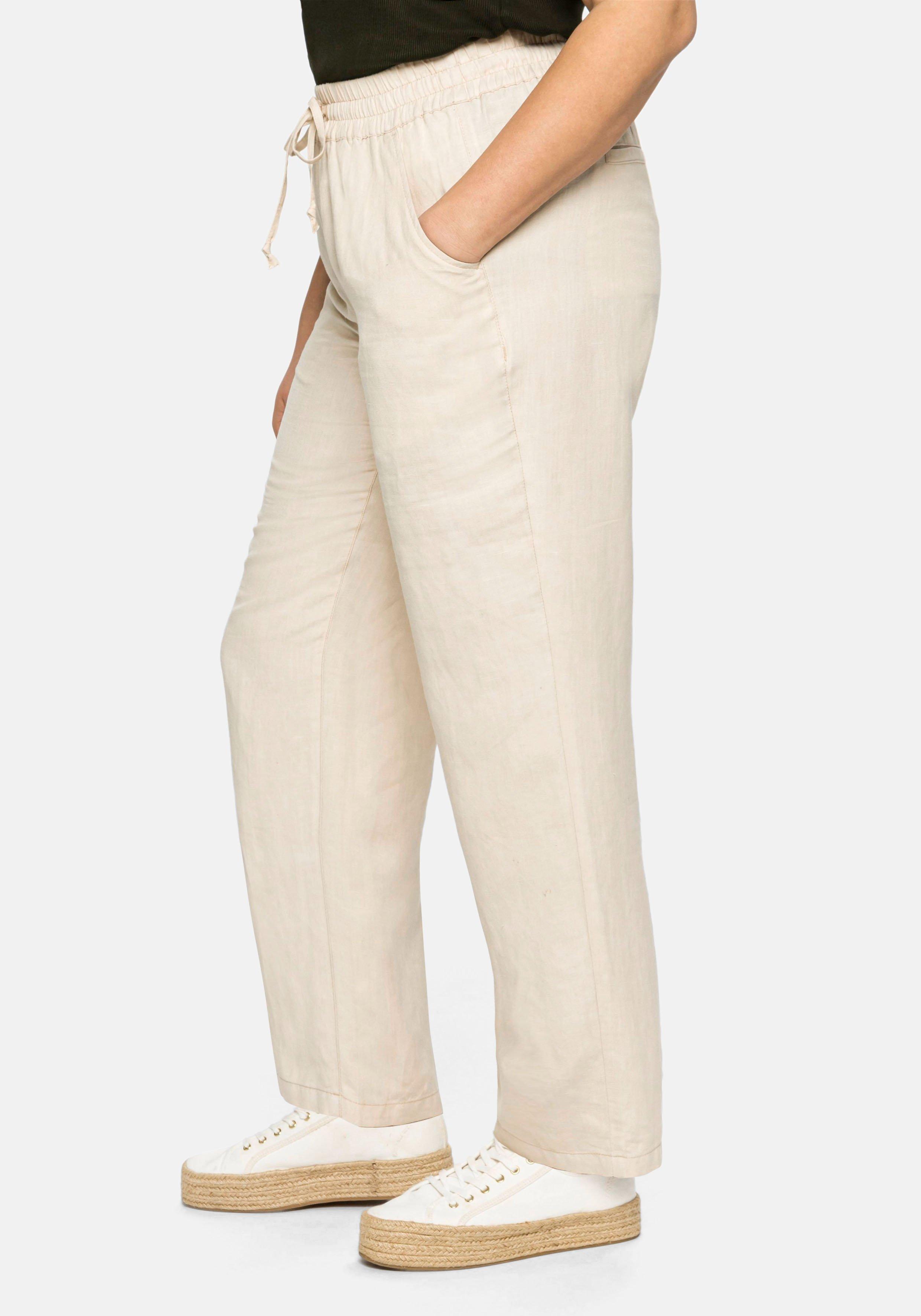 Leinenhose mit elastischem Bund und Bindeband
