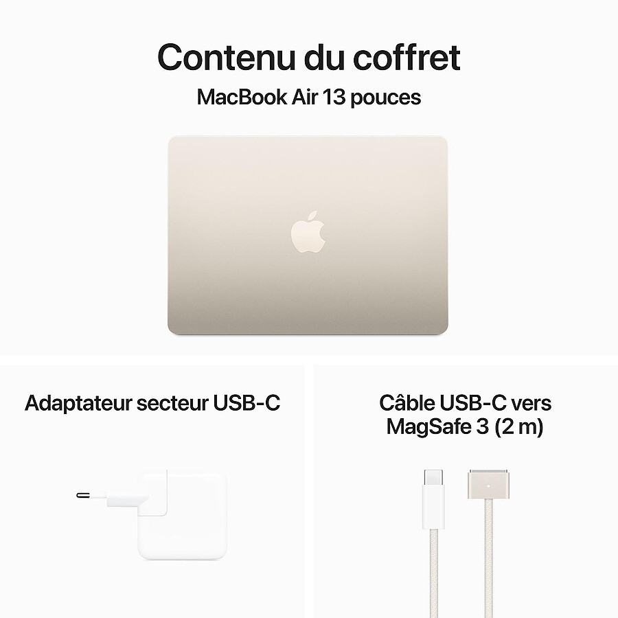 Apple MacBook Air M3 13 pouces (2024) Lumière stellaire 16Go/512 Go (MXCU3FN/A)