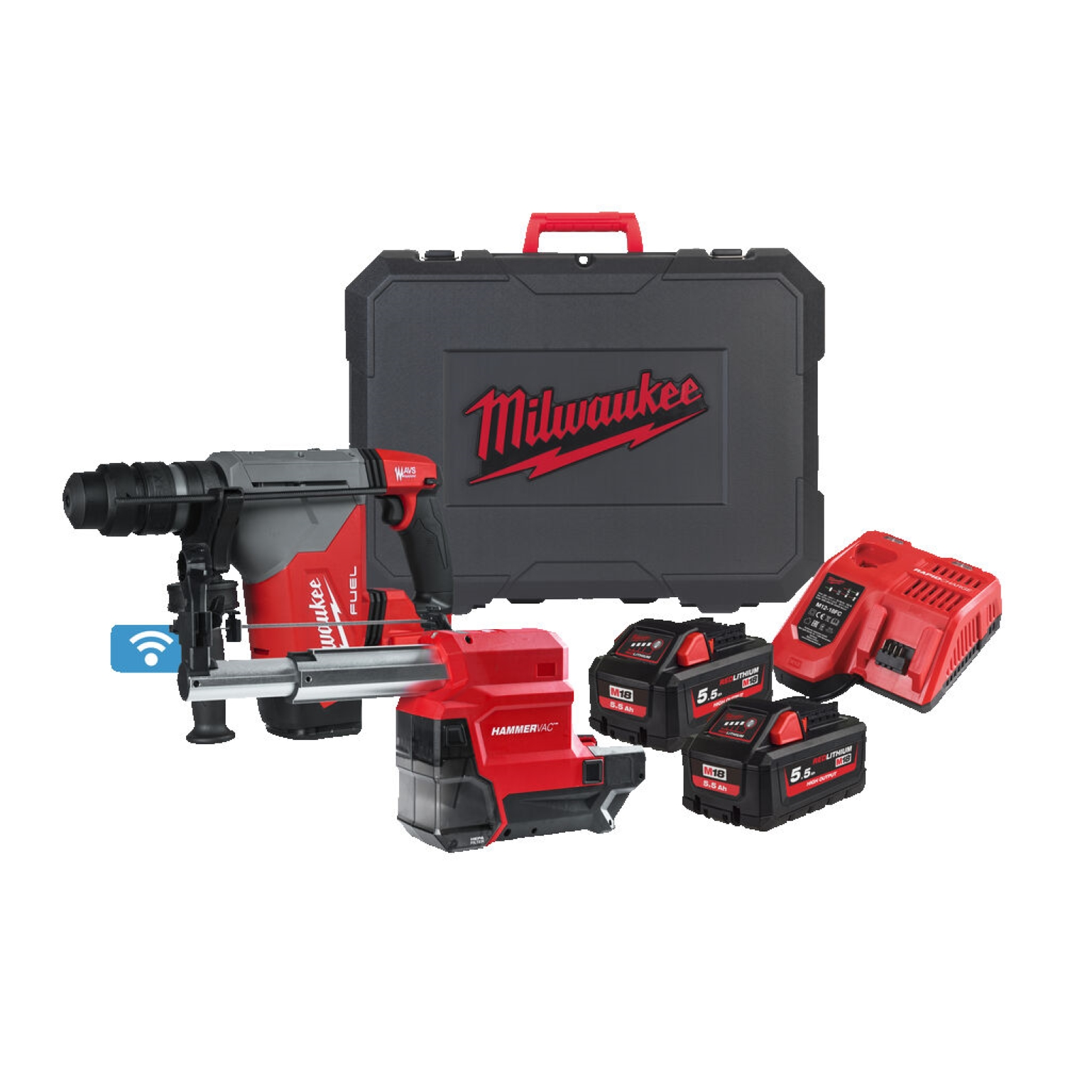 Milwaukee M18 ONEFHPXDEL-552C 18V Li-Ion Accu SDS-plus combihamer incl. stofafzuiging set (2x 5.5Ah accu) in HD box - 5J - koolborstelloos
