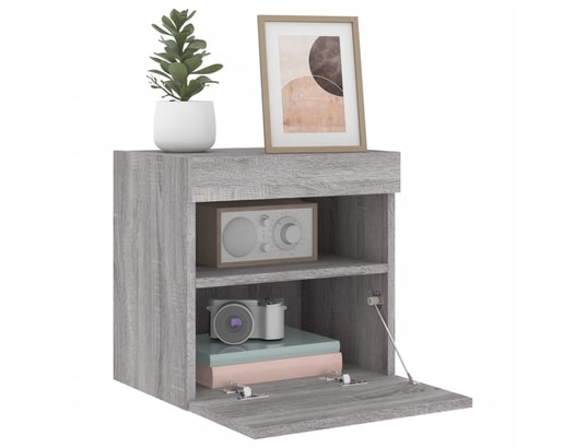 VIDAXL - Elément suspendu Meuble tv mural avec lumières led sonoma gris 40x30x40 cm