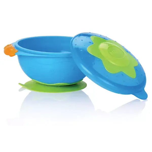 Prato de sucção profunda Nuby com tampa, azul, +9 meses