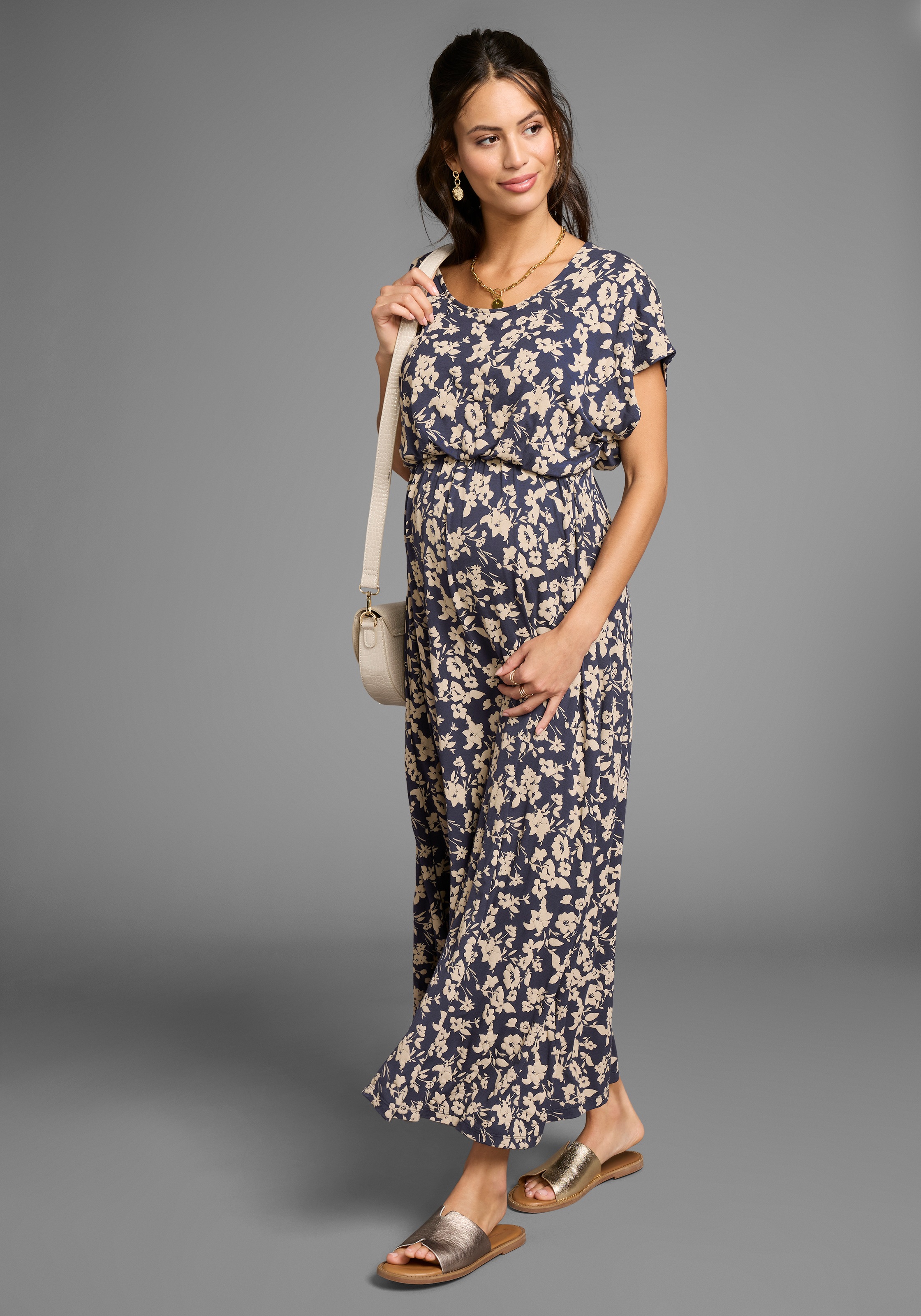Neun Monate Umstandskleid »Langes Schwangerschafts- und Still-Kleid« Ohne Taschen Jersey-Kleid für Schwangerschaft und Stillzeit