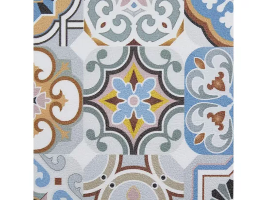 tapis cuisine 70x200 en PVC bleu et gris motif géométrique PKIT