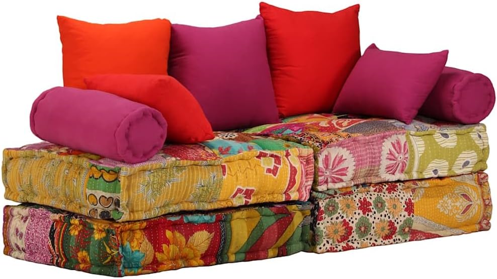 vidaXL Pouf 2-Sitzer Modular Patchwork Stoff Sofa Bodenkissen Sitzpouf Lounge