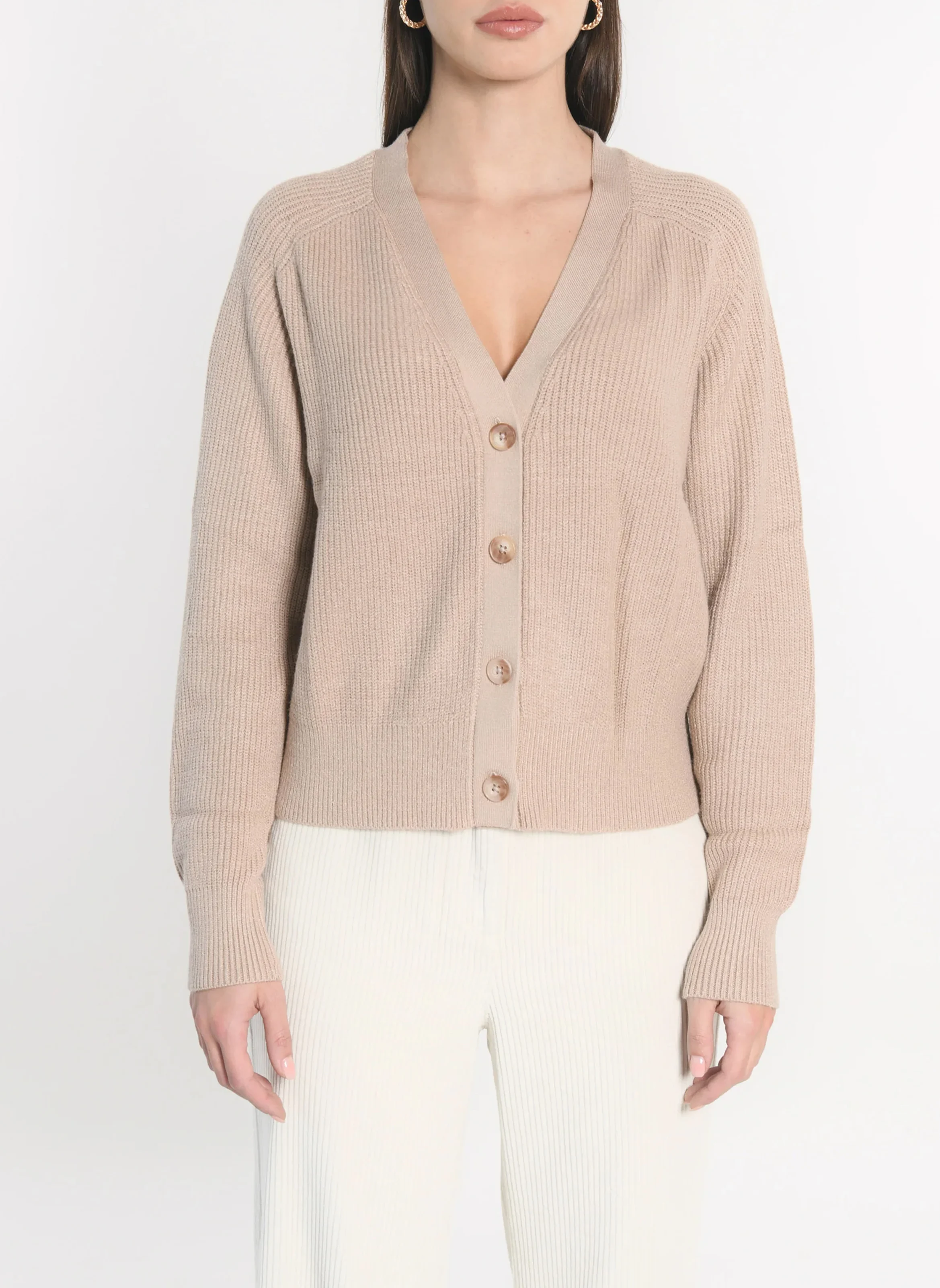 LOU - Cardigan boutonné à col v | Beige