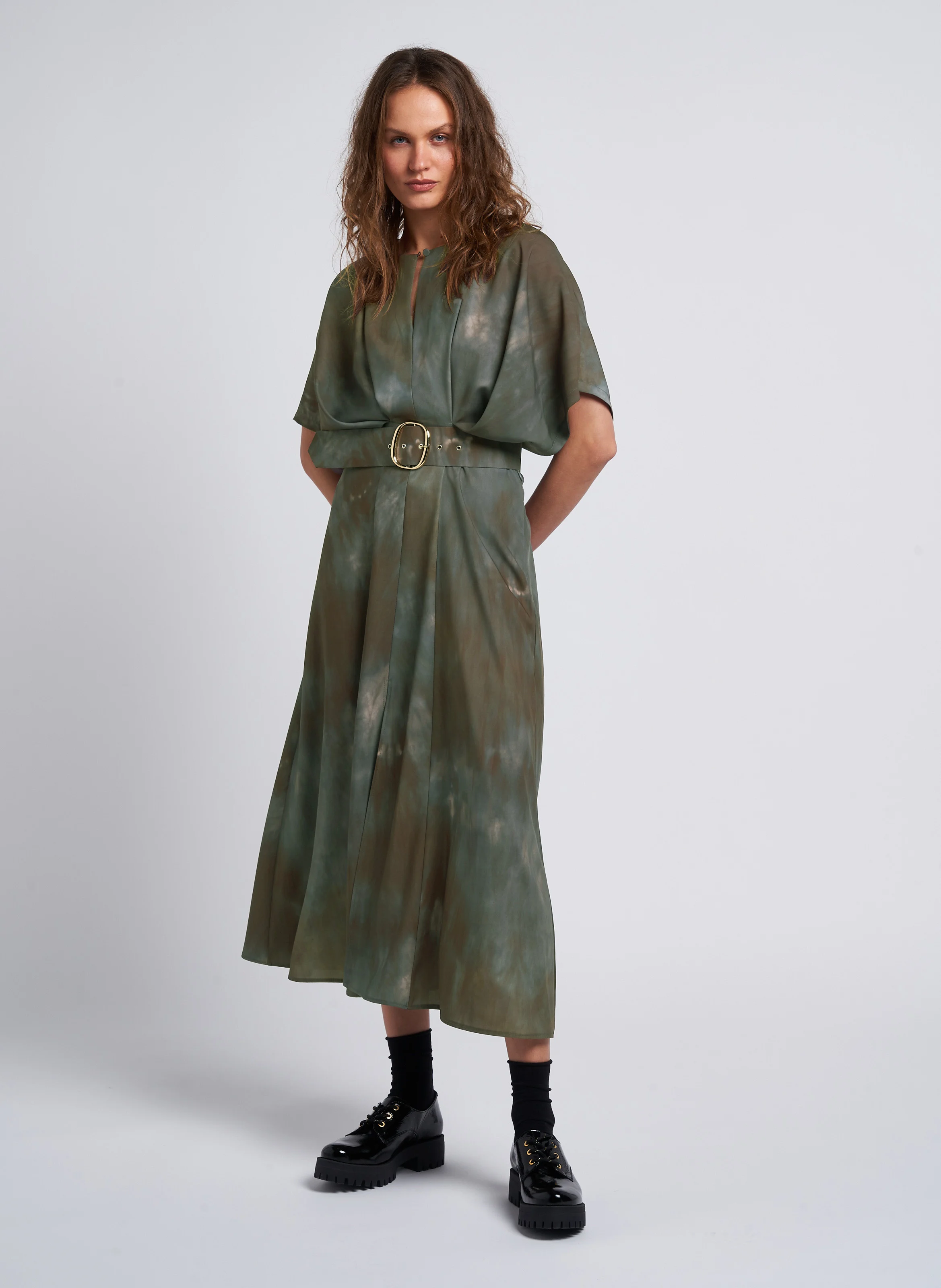 Robe longue col V goutte d'eau | Gris