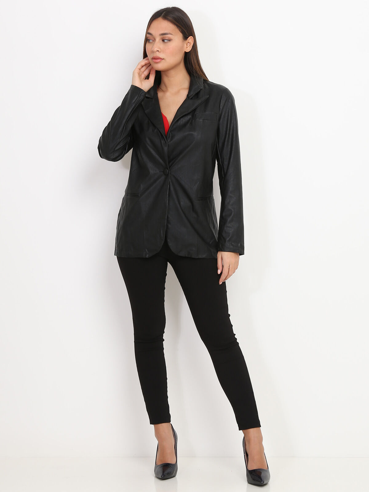 Veste blazer en simili- Noir