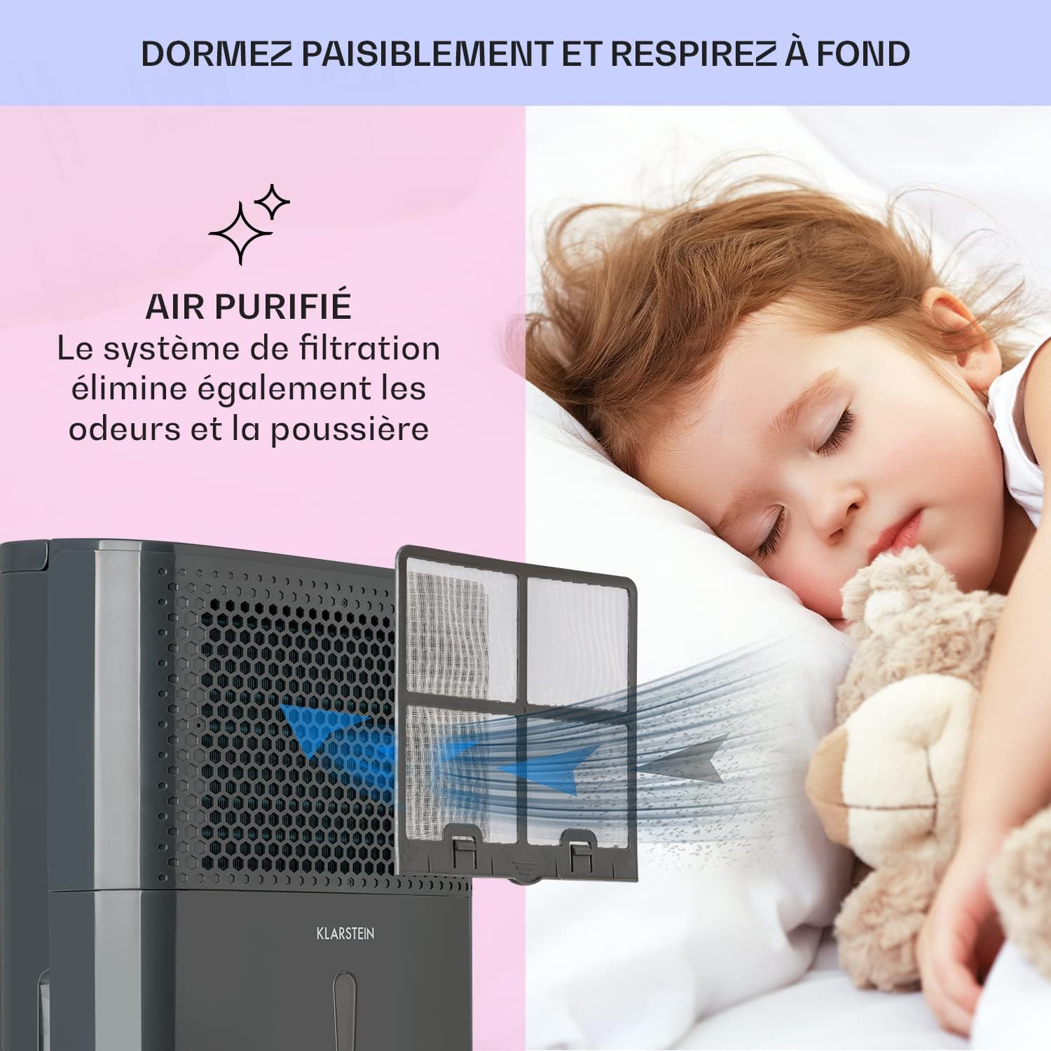 KLARSTEIN DryFy - Déshumidificateur silencieux, Réglage Niveau d'humidité, Minuterie, Puissance 240W, Réservoir d'eau de 1,8L, Pièces de 15-20 m² (jusqu'à 100 m³), 40 DB, 10 L/24h - Anthracite