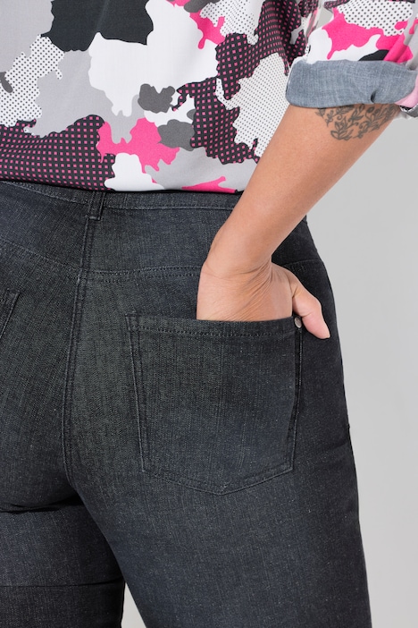 7/8-Jeans, Flared Fit, Lochstickerei, Zierperlen am Schlagsaum, 5-Pocket