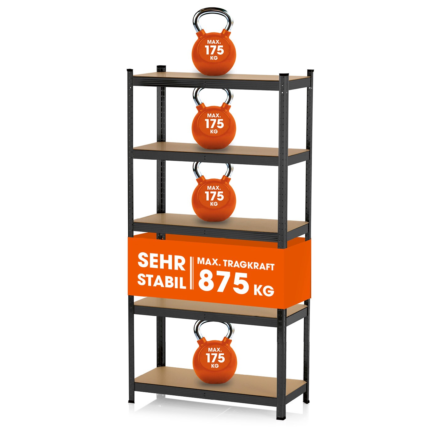 EASYmaxx Schwerlastregal mit 5 belastbaren Holzböden 180x90x40cm