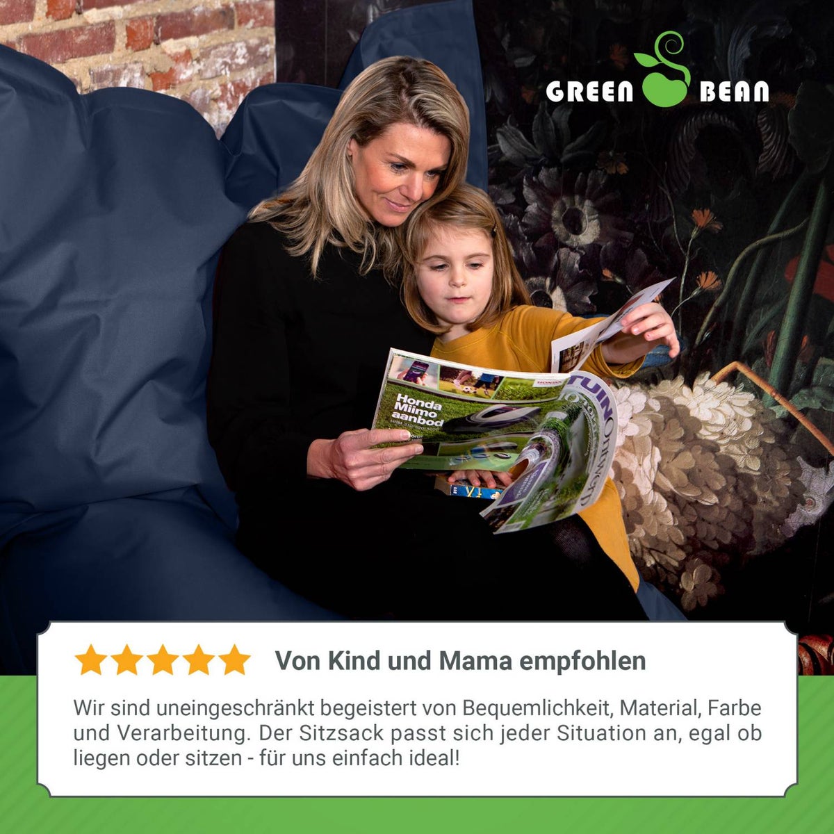 Green Bean Indoor Zitzak XXL 140x180cm 380 Liter Kinderen & Volwassenen Zitzak EPS Kralenvulling Reuze Zitzak Groot Ligbedkussen Zitkussen - Marineblauw Donkerblauw