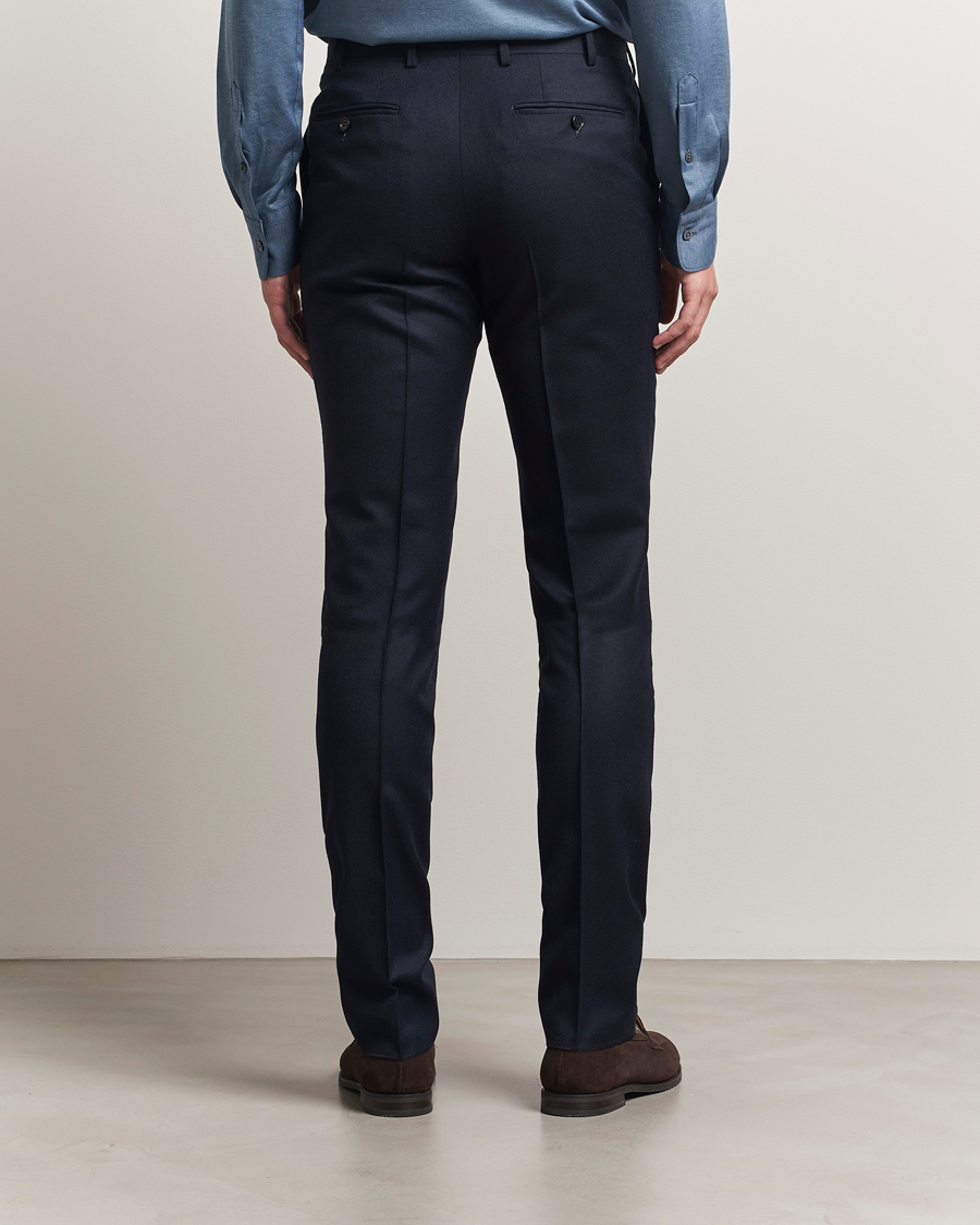 Canali Slim Fit Flannel Trousers Navy