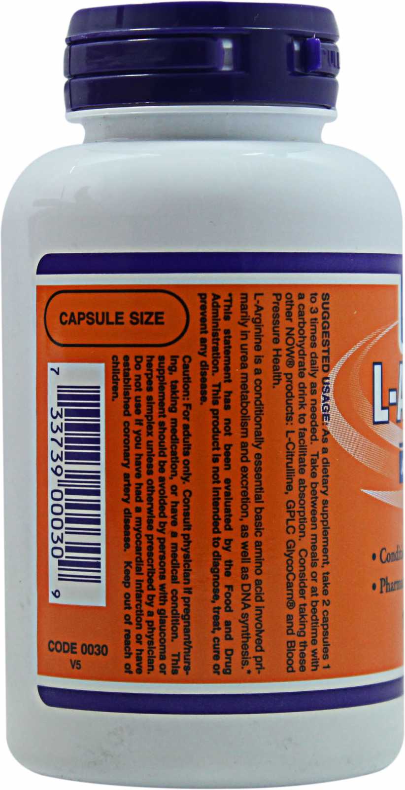 NOW Foods L-Arginina 500 mg 100 cápsulas