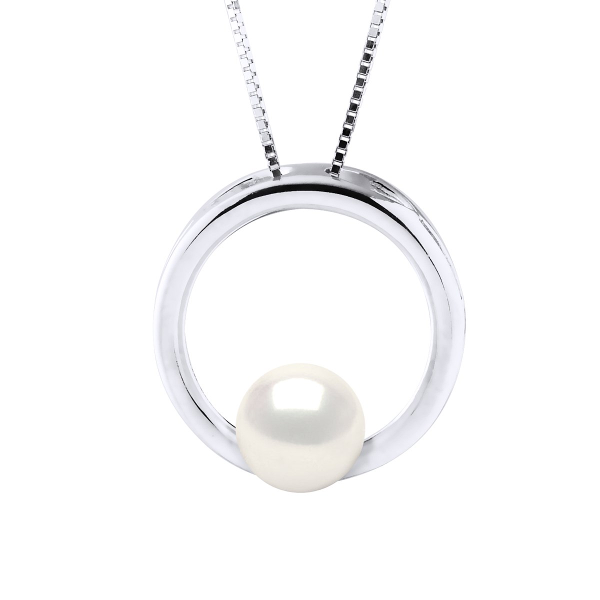 Collier CERCLE Perle d'Eau Douce Ronde 8-9 mm Blanche Argent 925