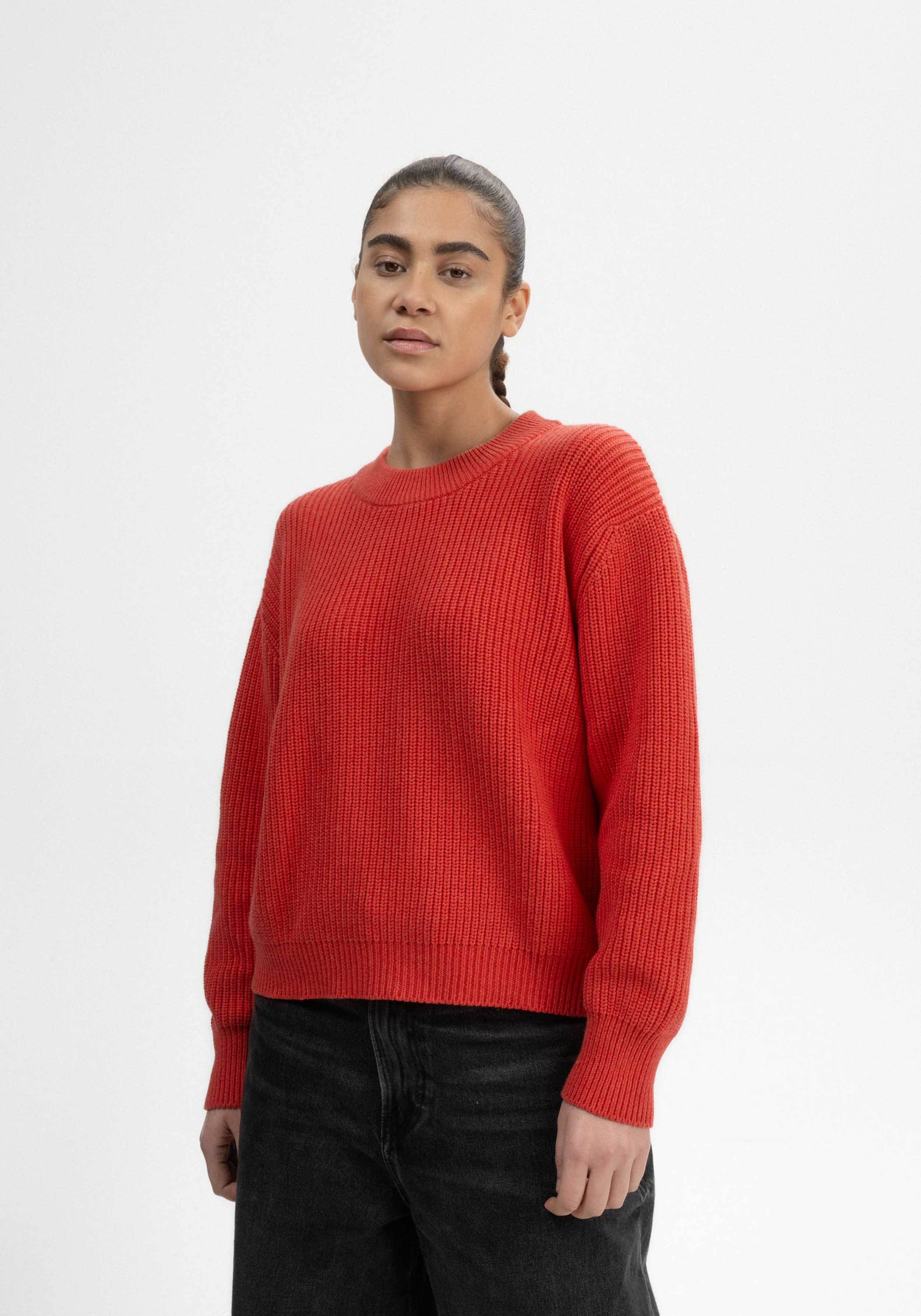 Mela Strickpullover Rib Knit Adah Red Apple Melange
