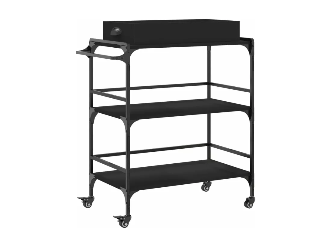 Chariot de cuisine noir 81,5x41x92,5 cm bois d'ingénierie
