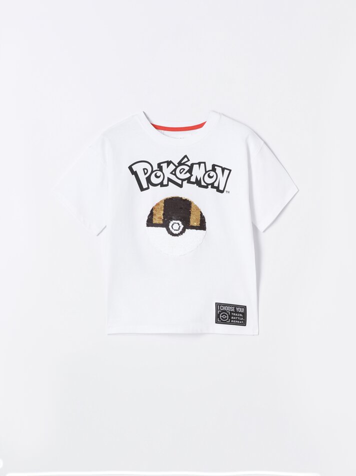 Camiseta Pokémon™ com lantejoulas mágicas - Branca