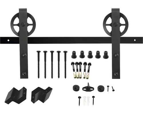 Intersteel schuifdeur complete set Pure Barn Door Wheel zwart 93x211,5 cm incl. deurblad, schuifdeurbeslag en krukset