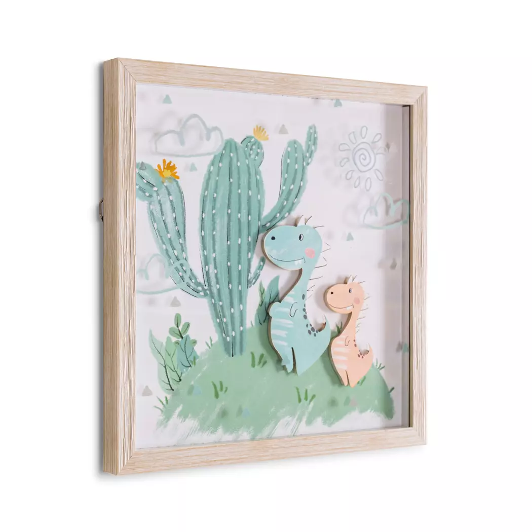 Wandbild 32,6 x 32,6 cm Kaktus mit Dino II