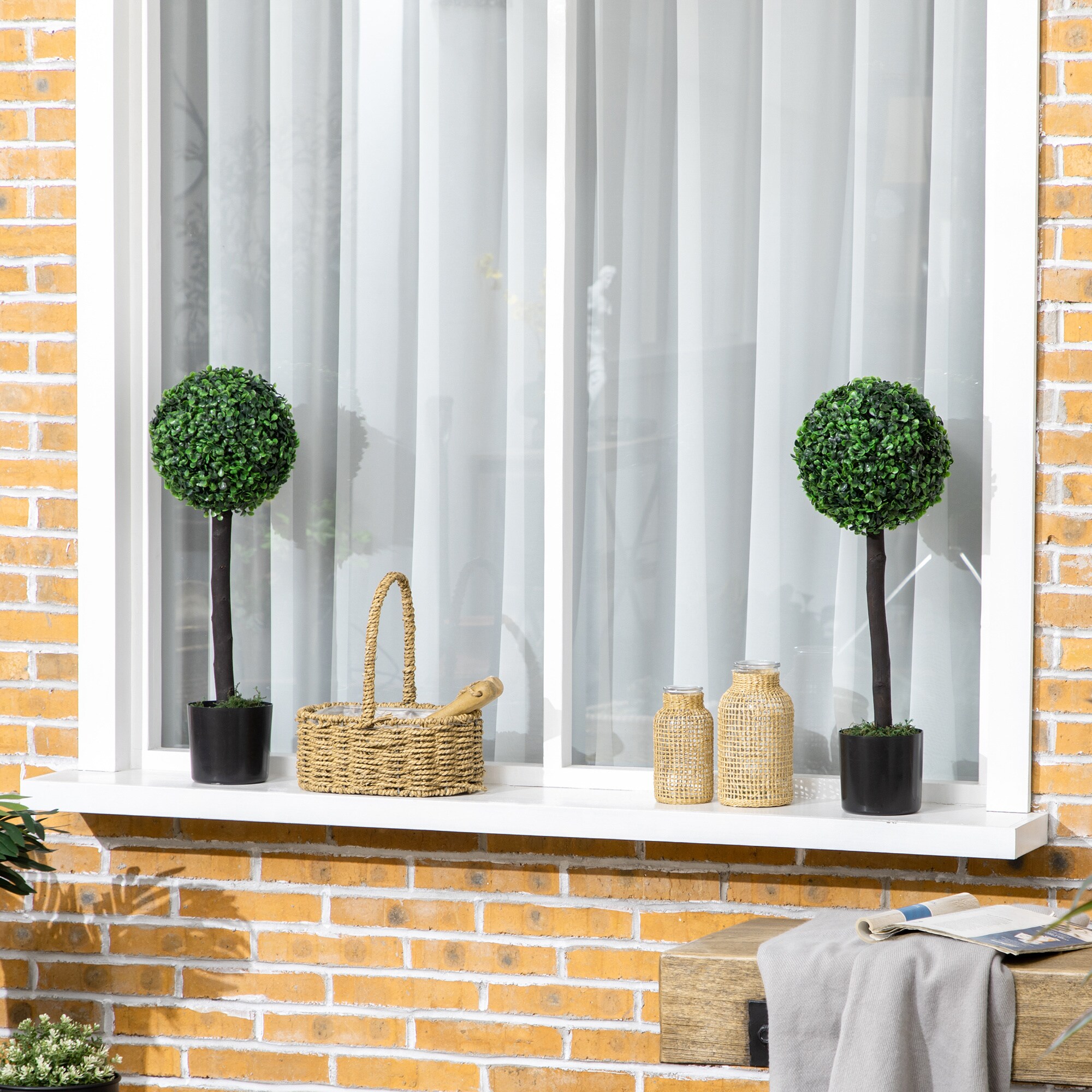 HOMCOM Kunstpflanze mit Übertopf grün 20L x 20B x 60H cm