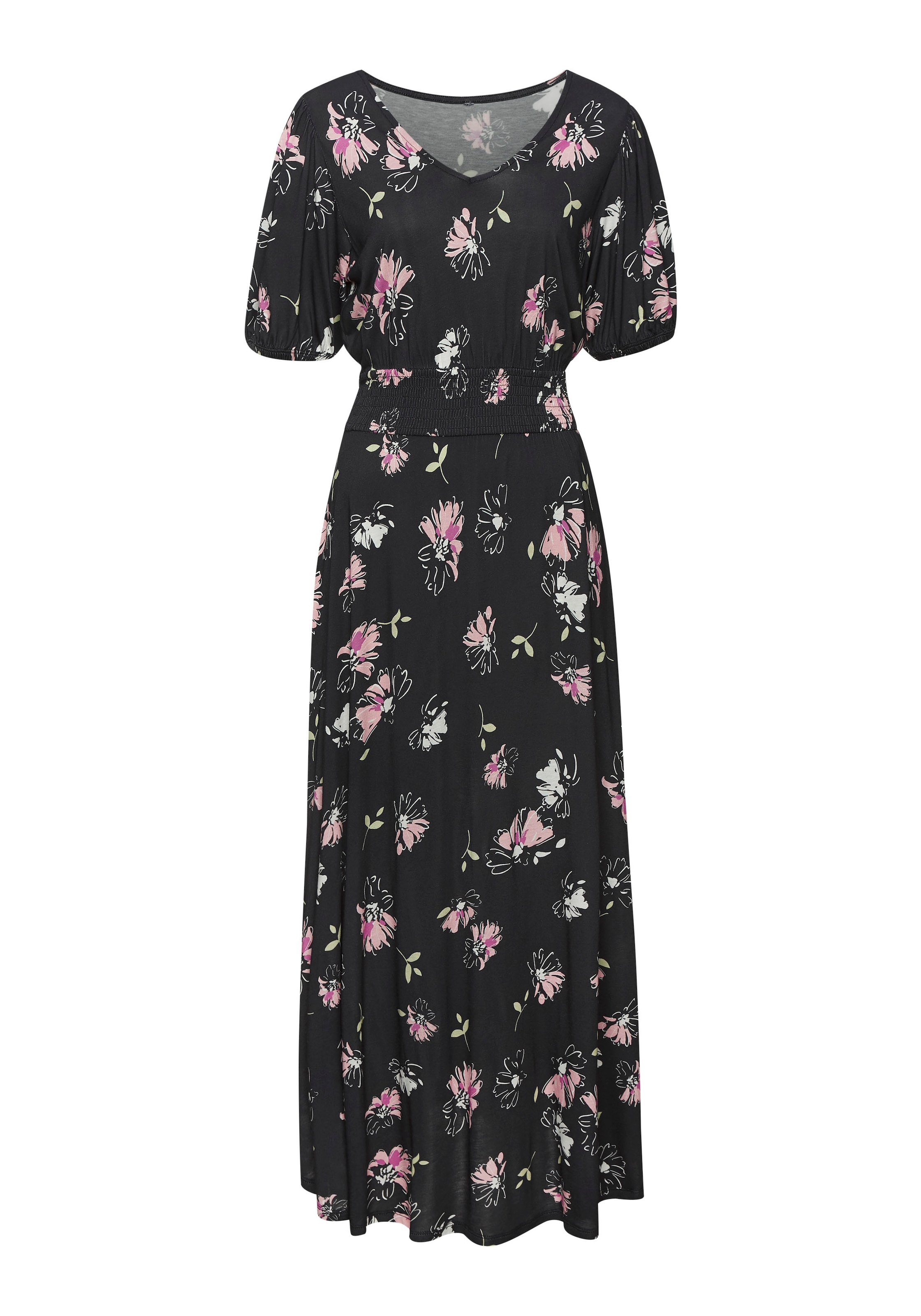 Vivance Maxikleid mit Blumendruck und leichten Puffärmeln, Sommerkleid, casual