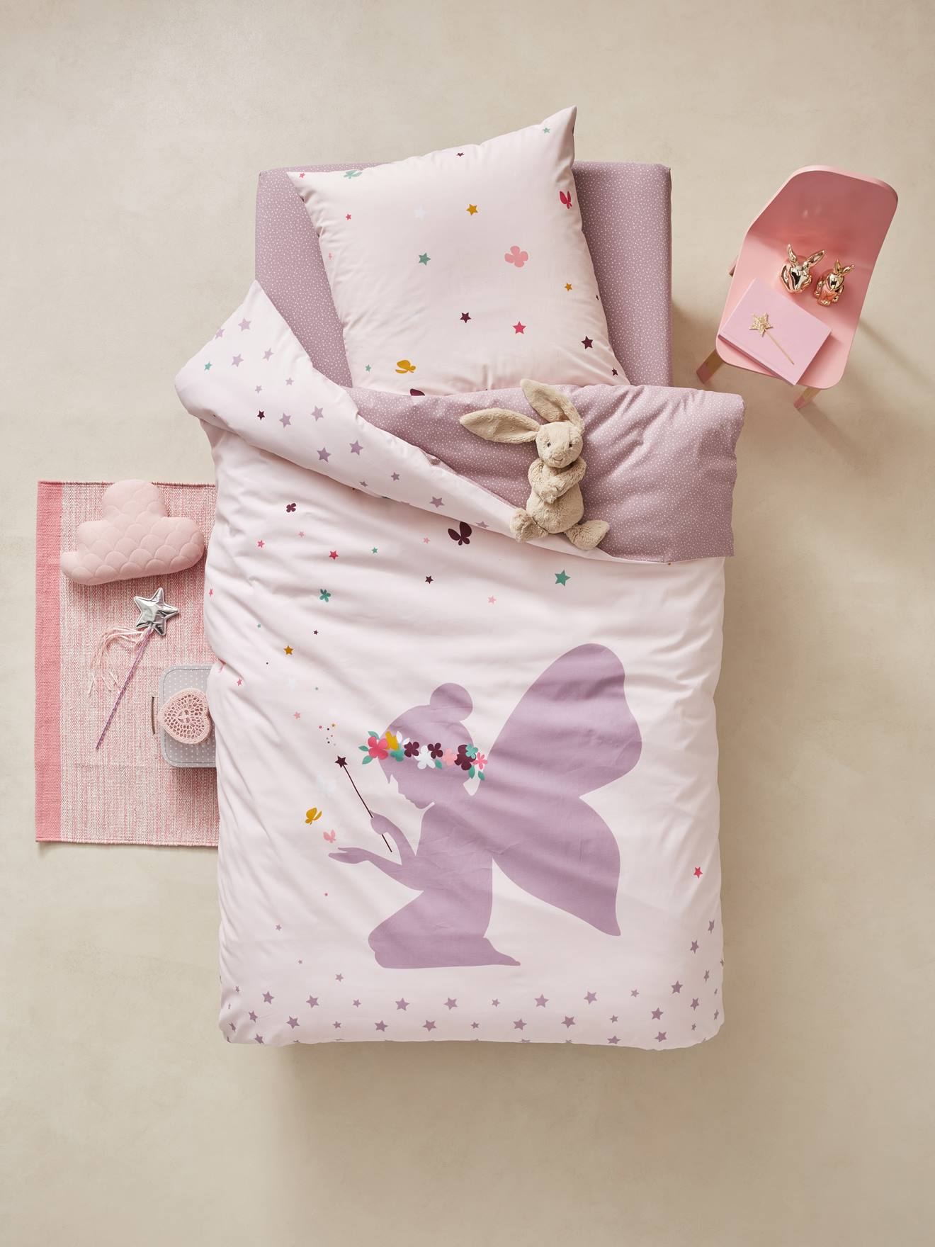 Lençol de elástico infantil Little Fairy, estampa violeta