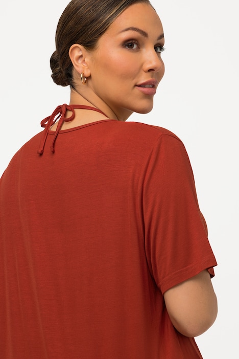 T-Shirt, Schnürung, Zierfalten, V-Ausschnitt, Halbarm