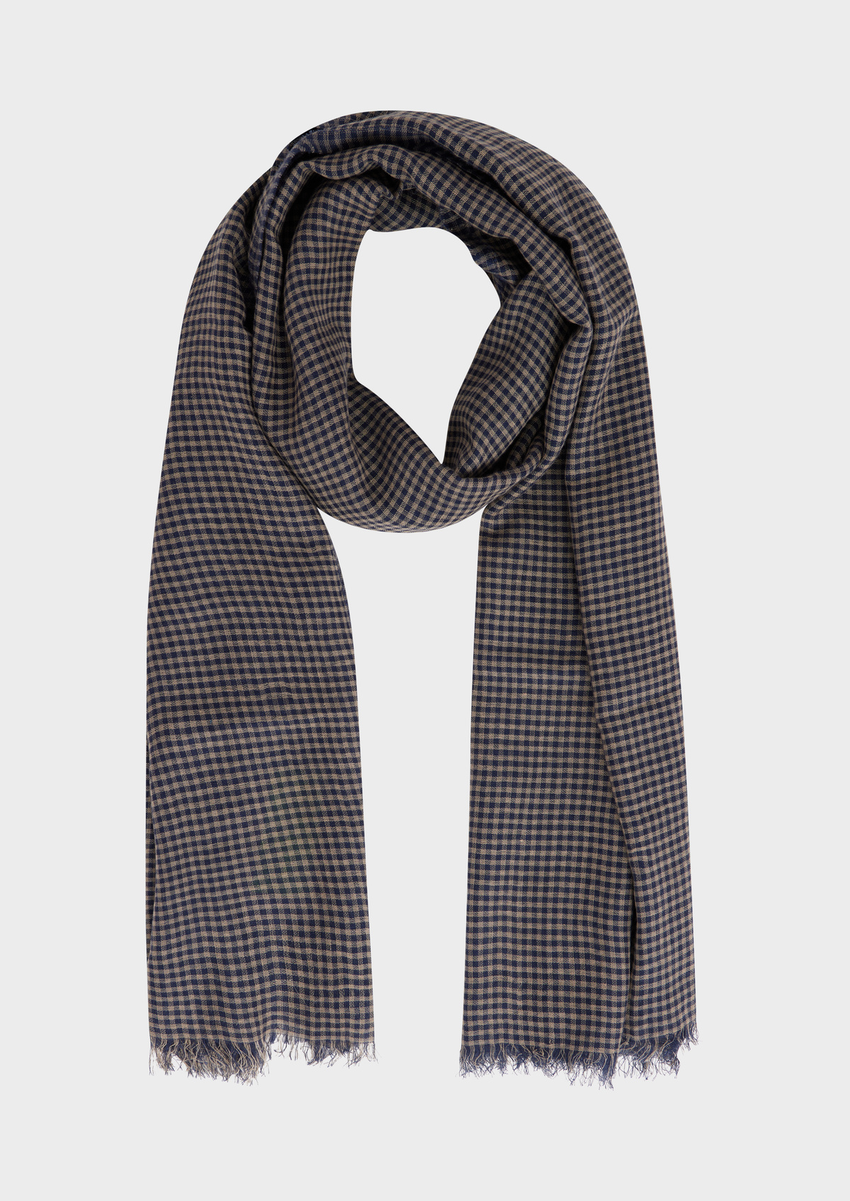 Echarpe en coton bio bleu indigo à carreaux beiges