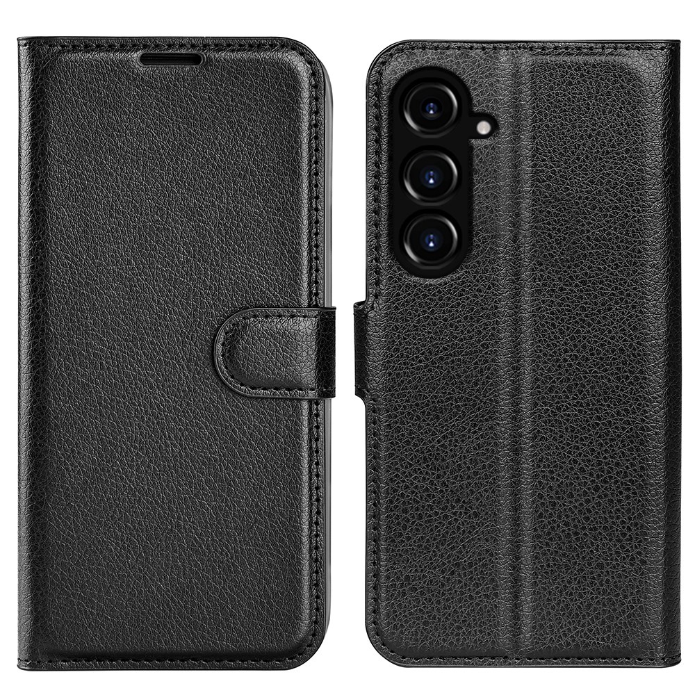 Samsung Galaxy S23 FE Leder Tasche Flip Cover Litchi Look - Schwarz