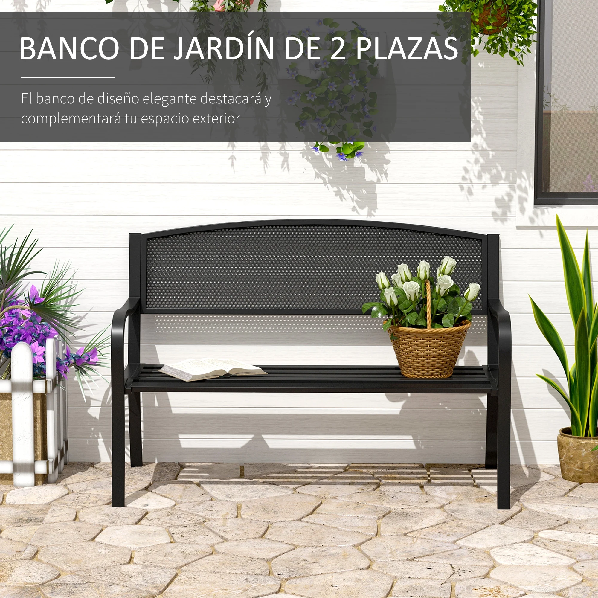 Banco de jardim preto Outsunny