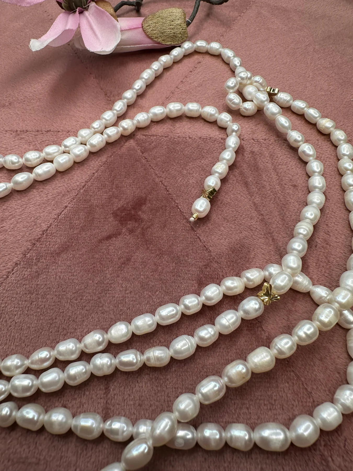 Mellow Moon Long Pearl Necklace Butterflies