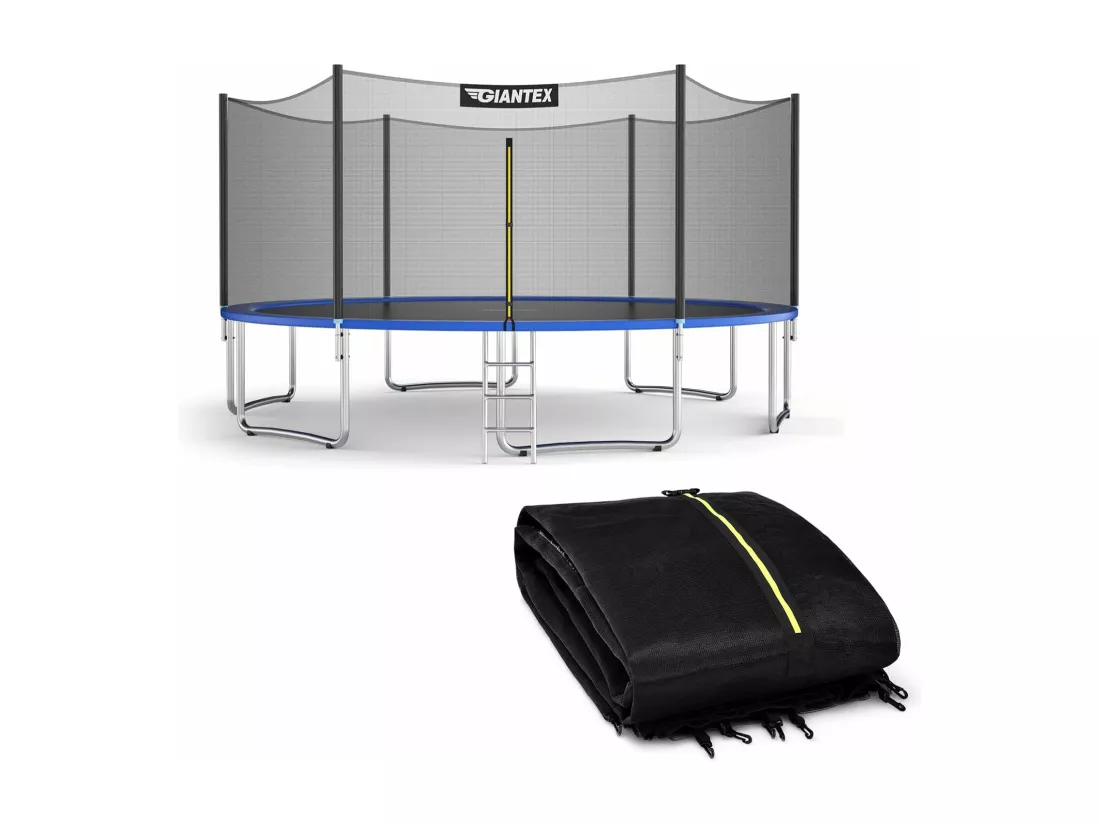 Filet de Sécurité pour Trampoline 305 cm Porte à Glissière Double et Boucles de Protection, Filet de Remplacement pour Trampolines pour 6 Poteaux Intérieur/Extérieur Barre de support non incluse