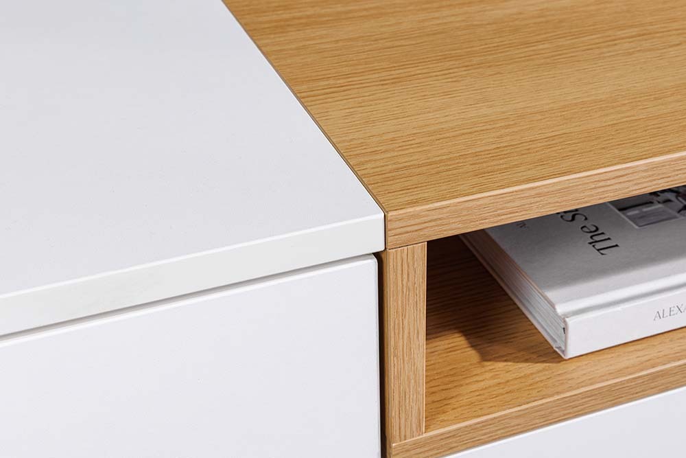 Modernes TV-Board LOFT 160cm weiß natur drei Fächer mit Schublade