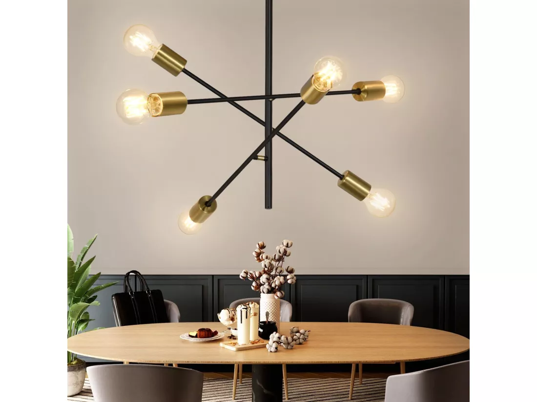NETTLIFE Lustre De Plafond Pour Salon Suspension Vintage Avec 6 Lampes E27 Noires Style Industriel