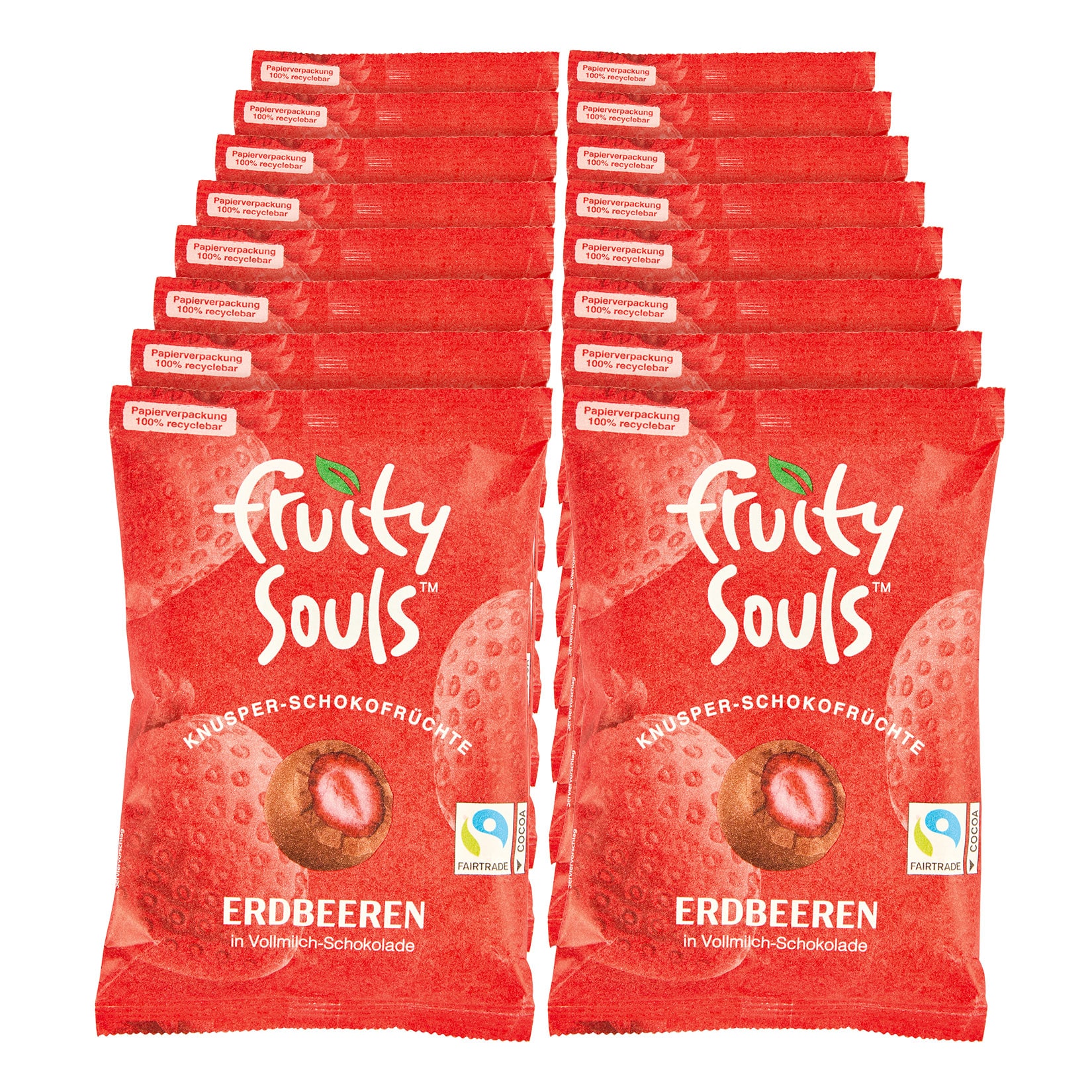 Fruity Souls Erdbeeren in Vollmilchschokolade 80 g, 16er Pack