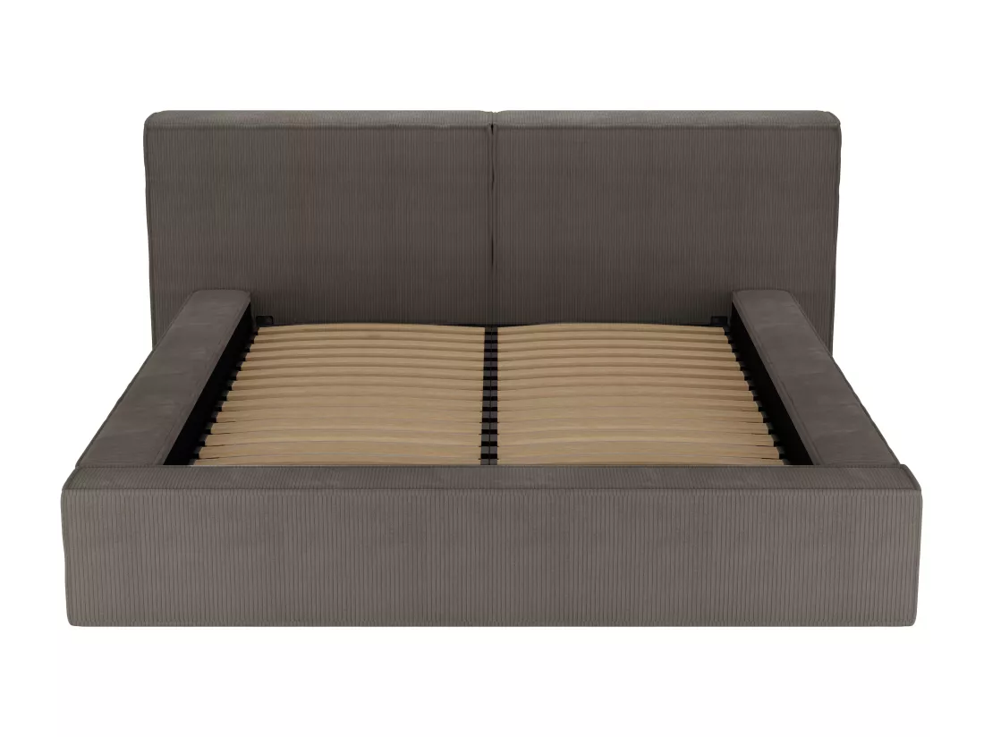 Lit coffre 200 x 200 cm - Velours côtelé - Taupe + Matelas - TIMANO de Pascal Morabito