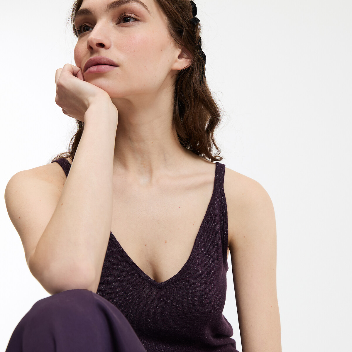 COLEÇÕES LA REDOUTE<br>Top de alças finas em tricô iridescente