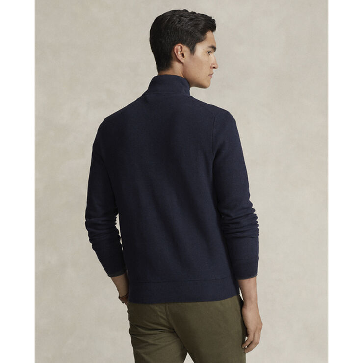 Polo Ralph Lauren Mesh-Knit Cotton Quarter-Zip Sweater Navy htr
